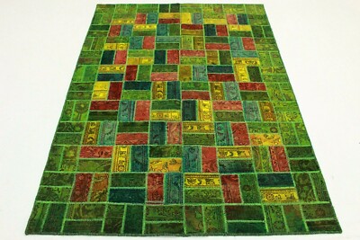 Orientteppich Patchwork Vintage chic modern 250x160 grün rot gelb handmade 8014