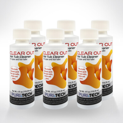 Puri Tech Clear Out Hot Tub Cleaner 6 Pack Removes Gunk from Walls Drains 4oz