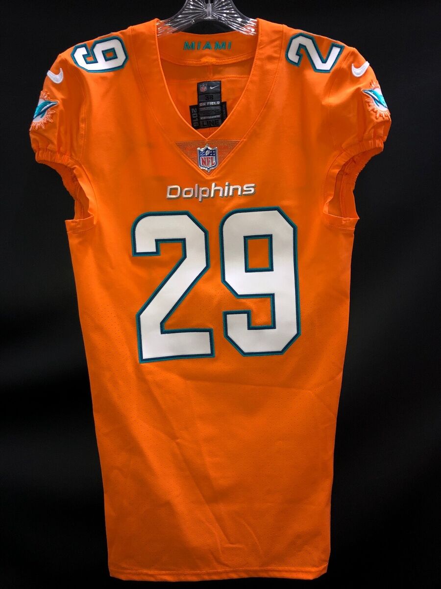 29 MINKAH FITZPATRICK MIAMI DOLPHINS TEAM ISSUED ORANGE COLOR RUSH JERSEY
