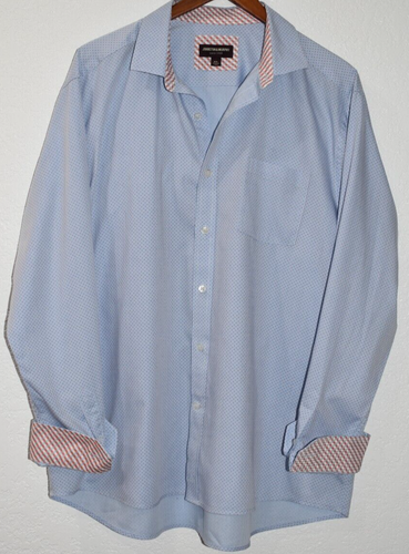 Johnston Murphy Shirt Mens XXL 2XL Blue Pink MiniDot Flip Cuff button front