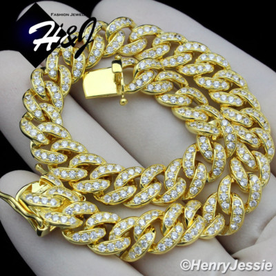 8.5/"MEN 925 STERLING SILVER 8MM ICED LAB DIAMOND MIAMI CUBAN CHAIN BRACELET*SB11