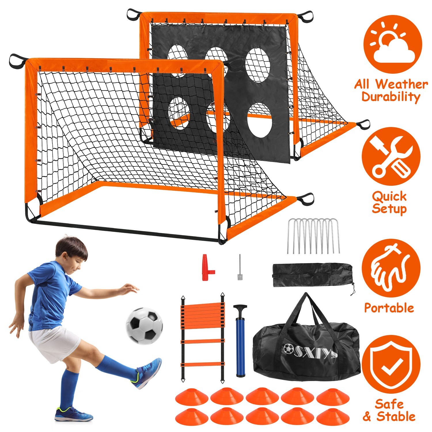 Kids Backyard Goal Net Training Equipment with Soccer Ball Agility Ladder Cones