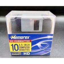 Memorex PC Formatted 3.5 Inch Computer Diskettes 10-Pack HD IBM 2SHD Vintage