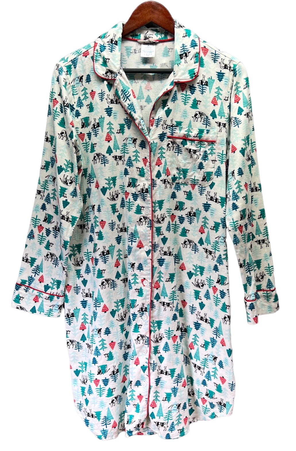 Lands End Women's Large M 1012 Flannel Nightshirt Peeking Cows Trees