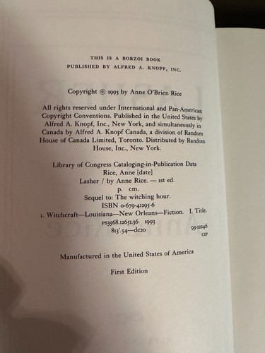 ANNE RICE. LASHER. 1ST US EDITION WITH SIGNED INSCRIPTION. NF/NF - Picture 4 of 4