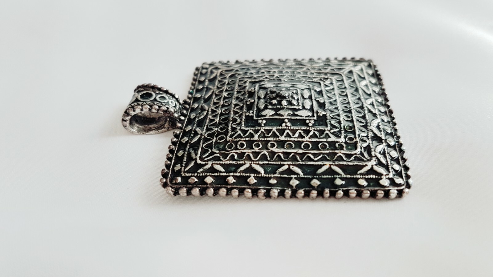 Pendant ~ Square ~ Aztec Pattern ~ Antiqued Silve… - image 2