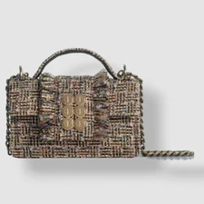 $425 KOORELOO Women's Black Handcrafted Tweed Logo Shoulder Purse Bag