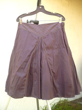 VTG OLD NAVY SKATER BROWN COTTON SKIRT M GOLD EMBROIDERED FULL KNEE LENGTH WOMEN