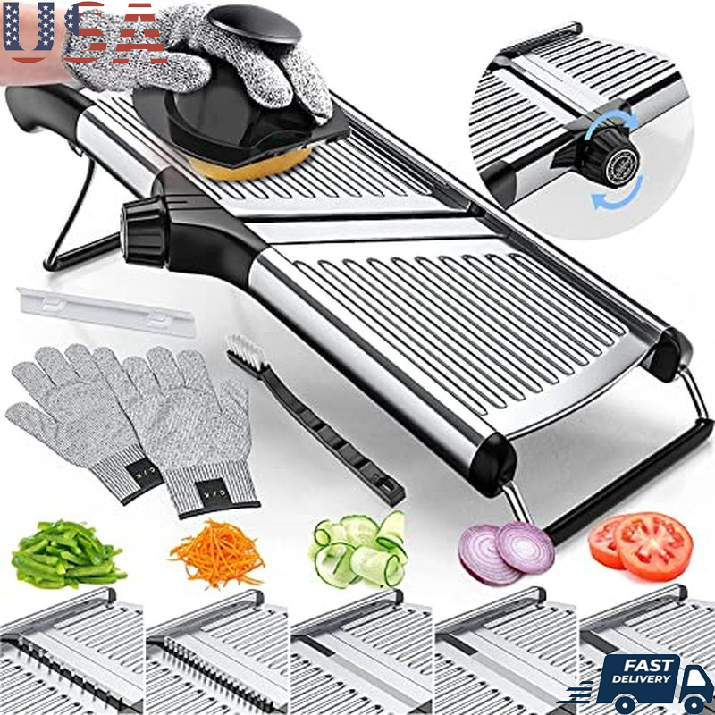 Adjustable Mandoline Slicer with Cut-Resistant Gloves Dishwasher Safe Kitchen Tool