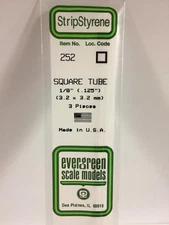 .125" (3.2MM) Opaque Polystyrene Square Tubing EVG252 by Evergreen Scale Models