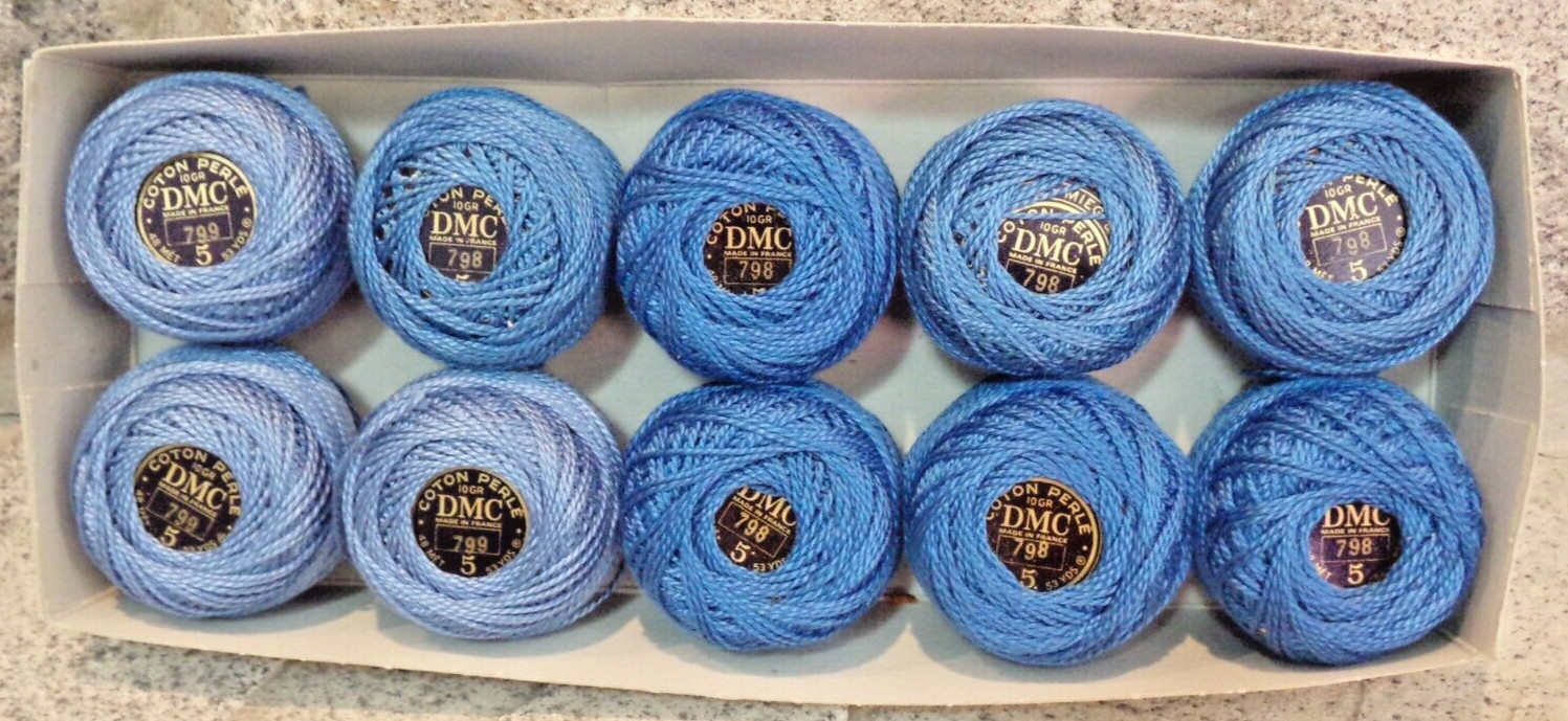Vtg 1 Box (10 rolls) DMC Dollfus-Mieg & Cie Cotton Embroidery Thread #798 #799