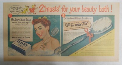 Ivory Soap Ad: Two ''Musts'' For Your Beauty Bath Brush Premium 1952 7.5 x 15 inch