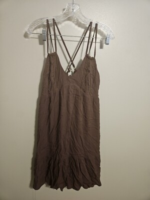 SO Goods For Life Juniors Drifter Brown Beaded Sleeveless Mini Dress Size Large