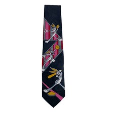 Balancine Bugs Bunny Necktie Looney Tunes Warner Bros Vintage 1993 Black Pink