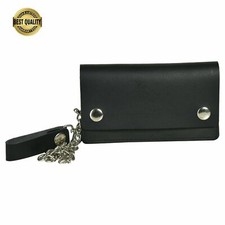 Men Motorcycle Trucker Biker Chain Wallet With Inside Zipper Black Marshal