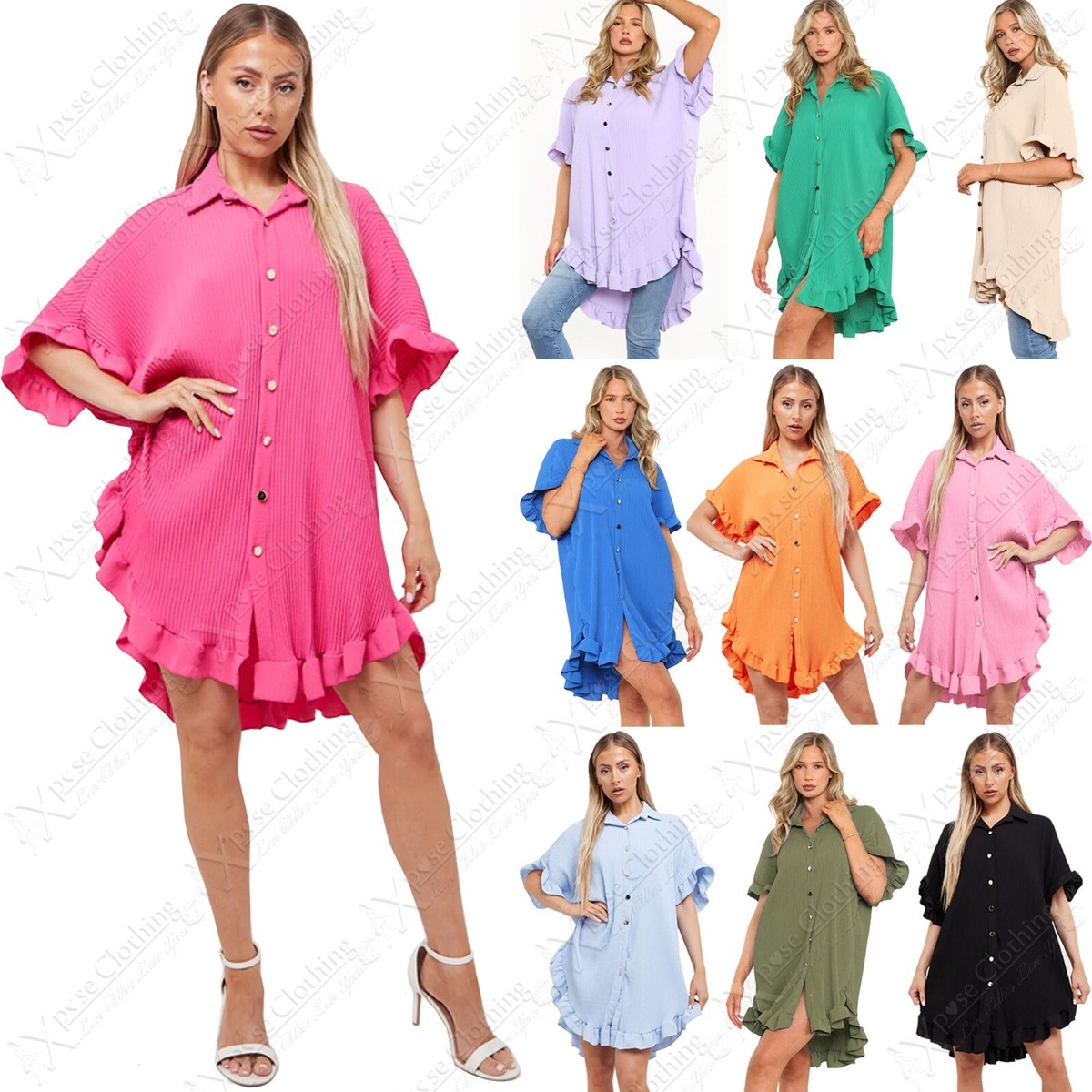Stone Frill Frill Hem T Shirt Dress LADIES PLEATED CHIFFON FRILL