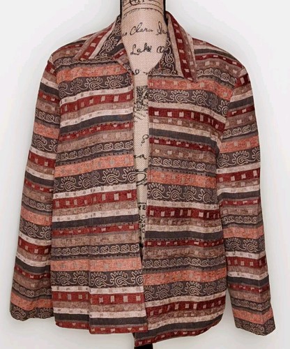 Alfred Dunner - Bronze Bead Chenille Stripe Open Front Blazer - Women's Size 18