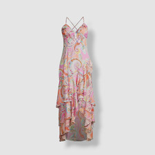 596 Milly Women's Pink Edra Summer Ruffled Paisley Print Maxi Dress Size 2