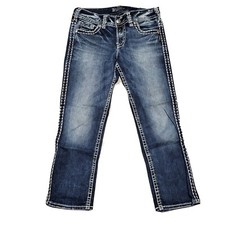 Silver Suki Mid Capri Jeans Medium Fluid Denim Cropped Bottoms Pants Size 28