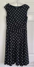 Lauren Ralph Lauren Dress Womens 6 Black Tan Polka Dots Ruched Side Knee Length