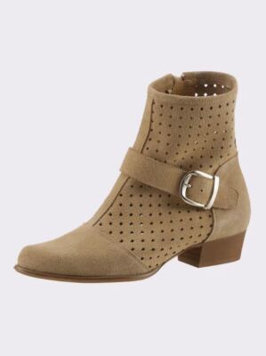 Leder Stiefelette beige 42 Damen Heine Veloursleder Lochmuster UVP:159  8.7242