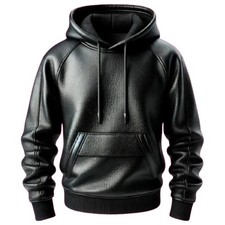 Men's Combo Black Leather Hoodie Genuine Soft Premium Lambskin Leather Hoodie