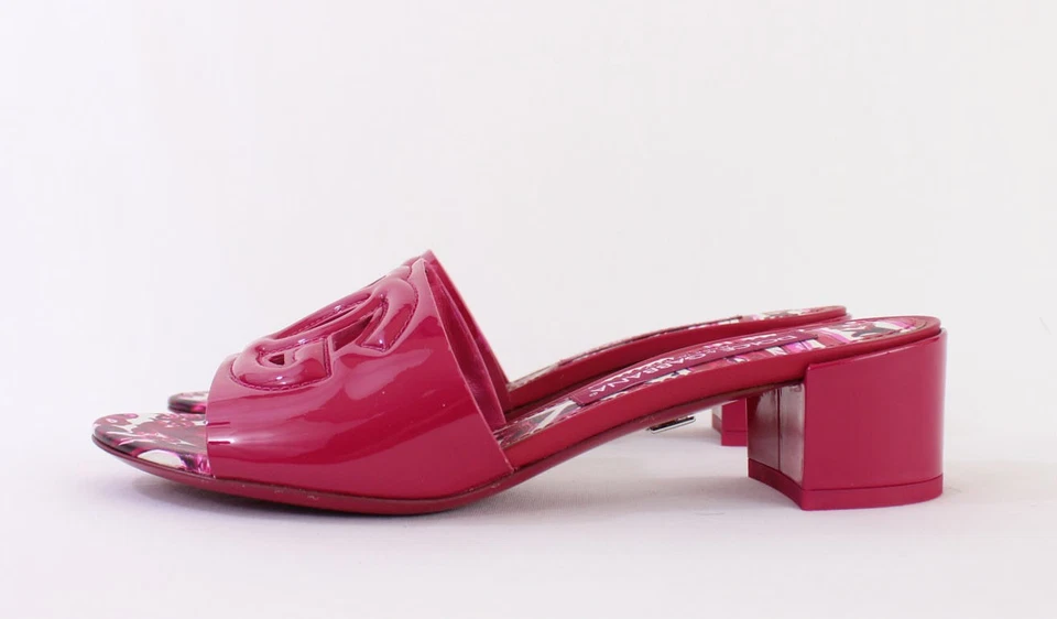 Dolce & Gabbana Auth NWOB Magenta Patent Leather Slide Sandal Heel Shoe 37 7 - Image 3 of 4