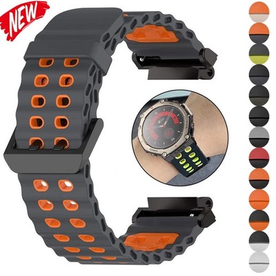 Marine band for Amazfit watch T-rex 3/2/ultra two-tone elastic silicone strap fo