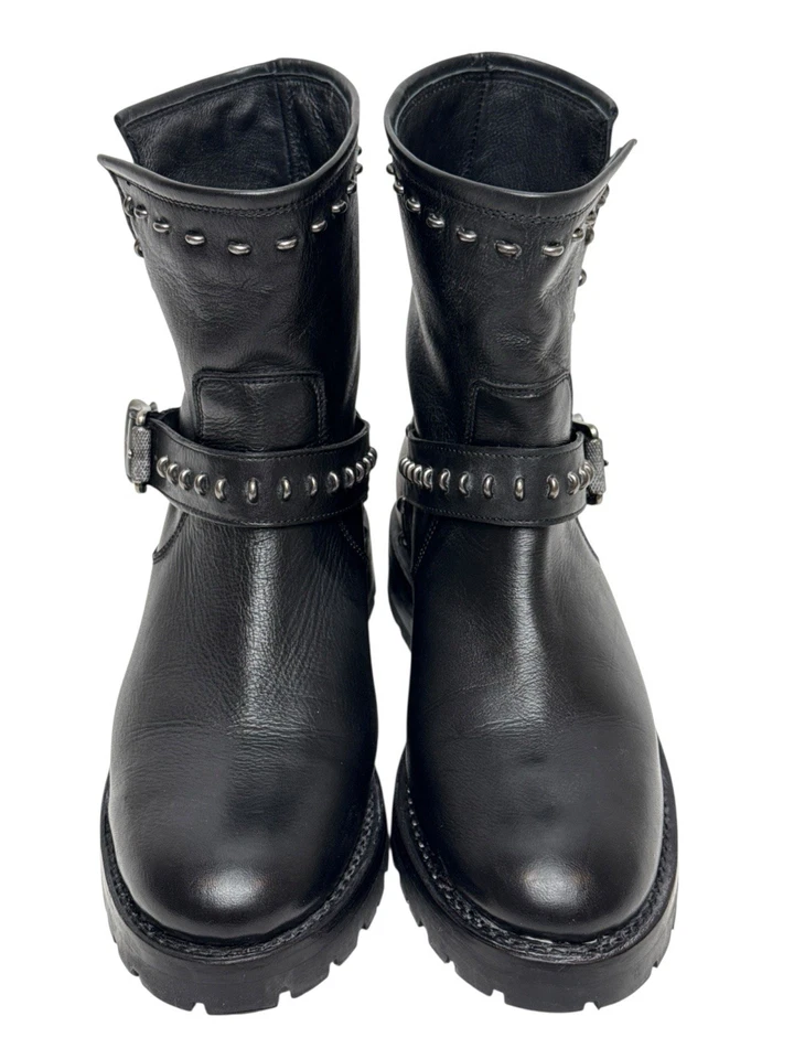 Frye Boots Natalie Sz 8B Lug Rebel Studded Black Leather combat  Booties Women - Image 2 of 4