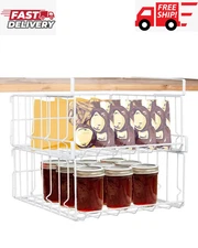 Hanging Under Shelf Storage Basket 2 Pack Foldable Under Cabinet Metal Desk Stor