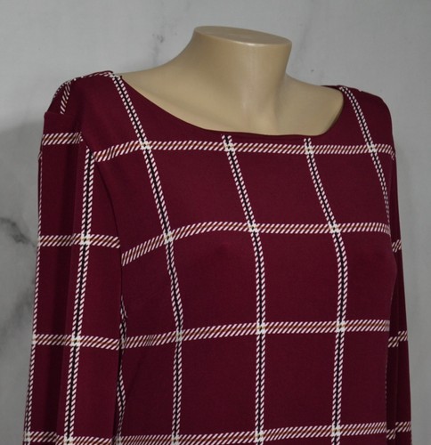 LIZ CLAIBORNE CAREER Brick Red White Black Tan Box Plaid Dress Medium Lined - Picture 3 of 8