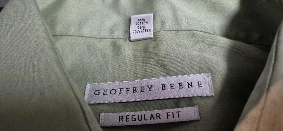 Мужская размер 16,5/34/35 зеленый Geoffrey Beene кнопка спереди рубашка - Изображение 4 из 4