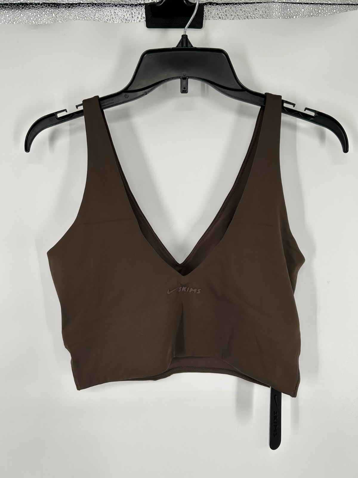 Nike X SKIMS Matte V Neck Longline Bra Womens Large Dark Sepia Dri Fit Pullover