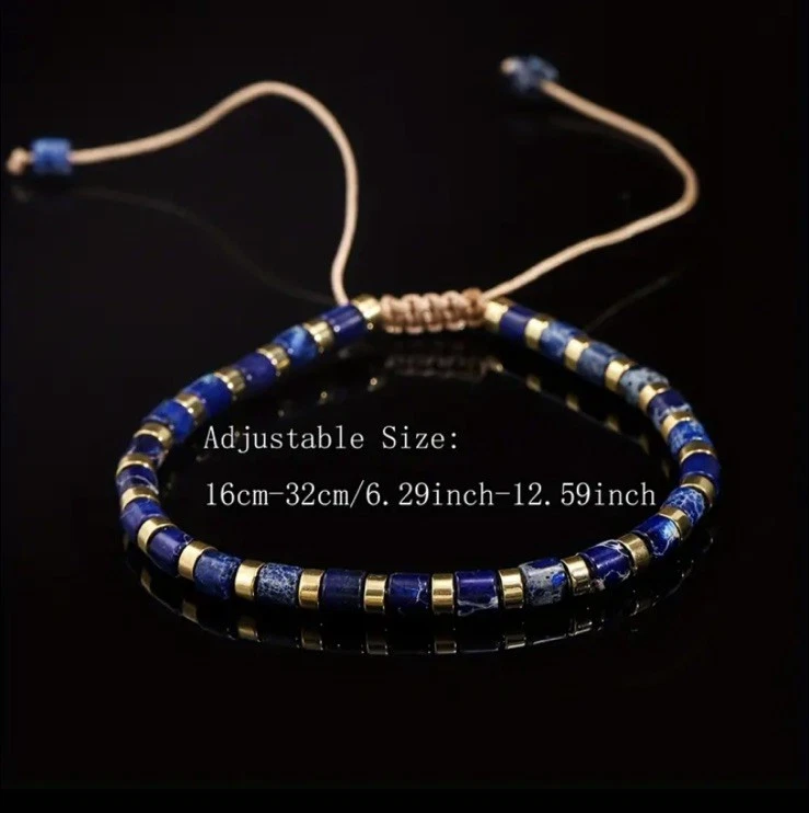 ✅ Edelstein Armband Aventurin Blau Natur Stein Gold Perlen Boho Verstellbar Neu✅ - Bild 4 von 4