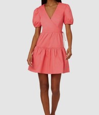 Adrianna by Adrianna Papell Women's Pink Cotton Surplice Side Tie Dress Size 10
