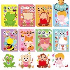32 Sheets Valentine Stickers for Kids, Valentine' s Day Make a Face Stickers,