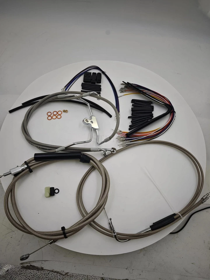 For HARLEY ROAD KING 02-06 BRAIDED HANDLEBAR CABLE  KIT APE HANGER 16" w/Cruise - Image 4 of 4