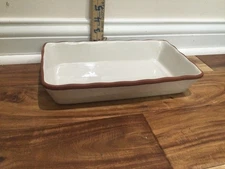 12X7X2  Tag brand Red earthenware Baking Dish Pan Deep Casserole  white glaze
