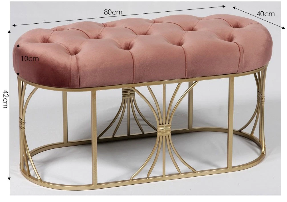 Sunny Decor Oval tufted velvet stool with gold metal base (80W x 40D x 42H)