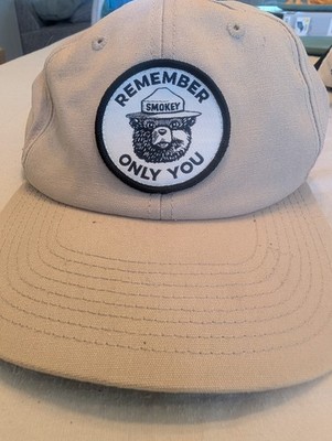 Smokey The Bear Hat Men Snap Back Beige Canvas Patch T30