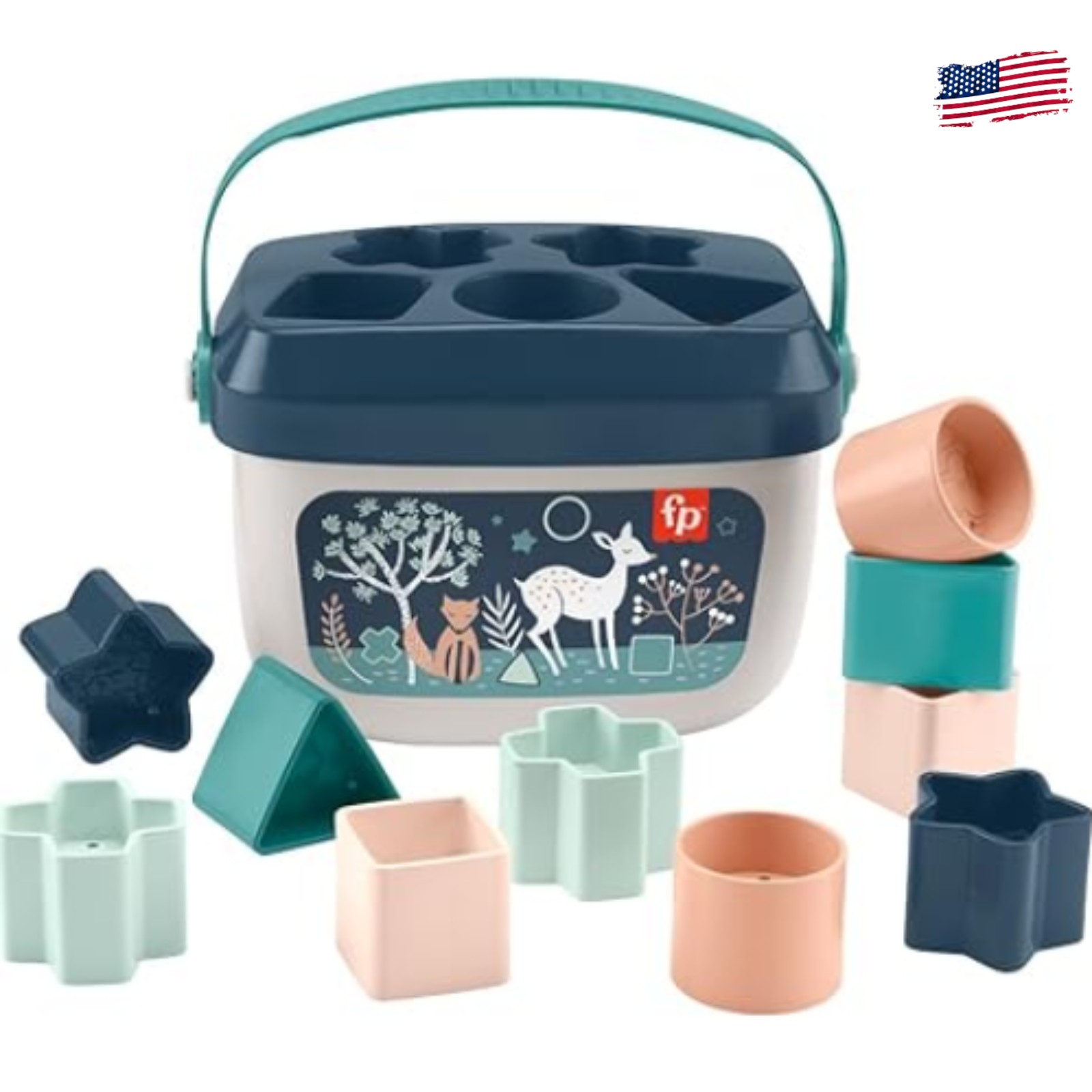 Baby’s First Blocks Shape Sorting Toy Set of 10, Navy Fawn (6+ Months)