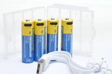4-Pack AA Lithium Rechargeable Batteries W/USB-C Fast Charging Cable 2600 mWh