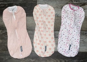 Swaddle Me Sleep Sack Lot Girls 0-2 Months Pink 5-12 Lbs Floral Hearts Newborn