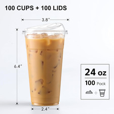 100 Pack 24 Oz Disposable Plastic Cups with Strawless Sip-Lids, Clear Plastic...