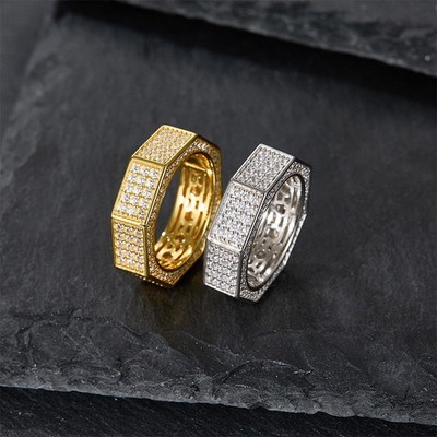 Full Moissanite Engagement Ring Men Band 925 Sterling Silver Hip Hop Pass Tester
