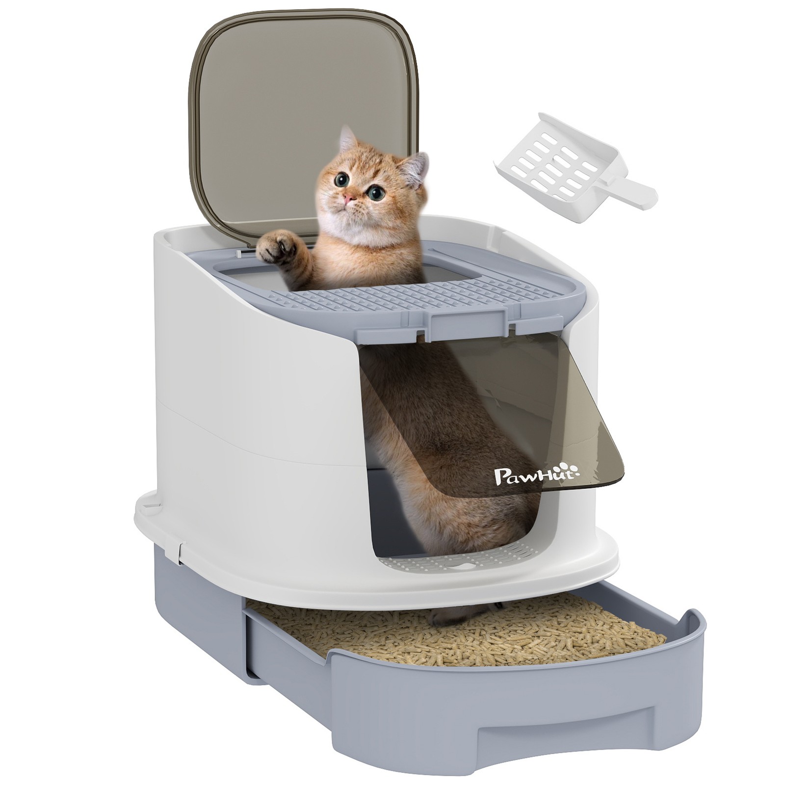 With Lid Drawer Scoop Top Opening Litter Pan For Small To Bi
