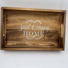 Sweet  & Happy Home Acacia Wood Serving Tray With Handles Cut Out 15.5" X 10"