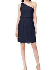 Adrianna Papell Black One Shoulder Chiffon Cocktail Dress Size 14 NEW