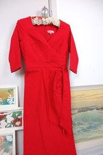 Ladies Premium Red midi Dress 3/4 Sleeve UK10 Tie Side elegant formal evening bo
