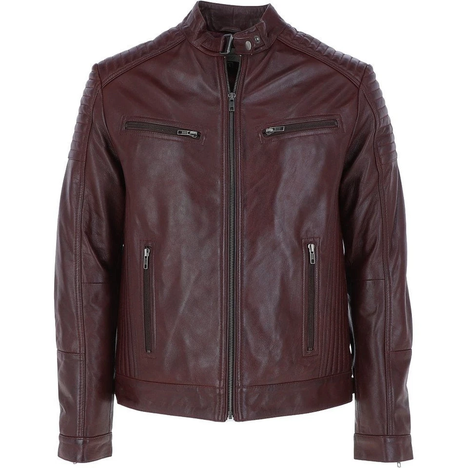 Men's Cafe Racer Leather Jacket Motorcycle Biker Leather Jacket - Image 2 of 4